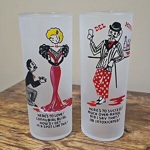 Federal Gay 90s Vintage Frosted Highball Glass Set of 2